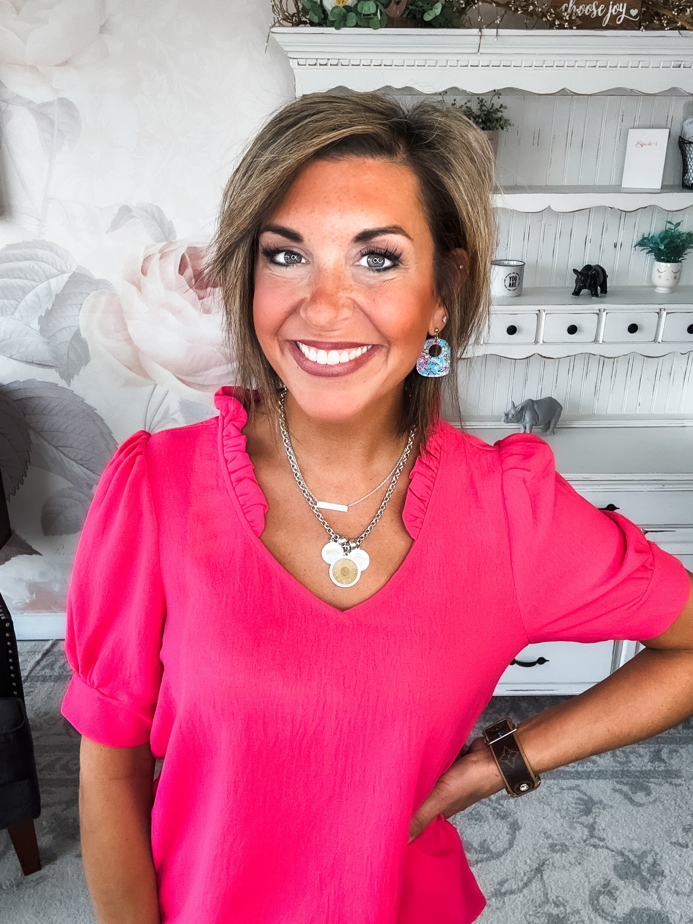 While You're Near Me Blouse - Fuchsia