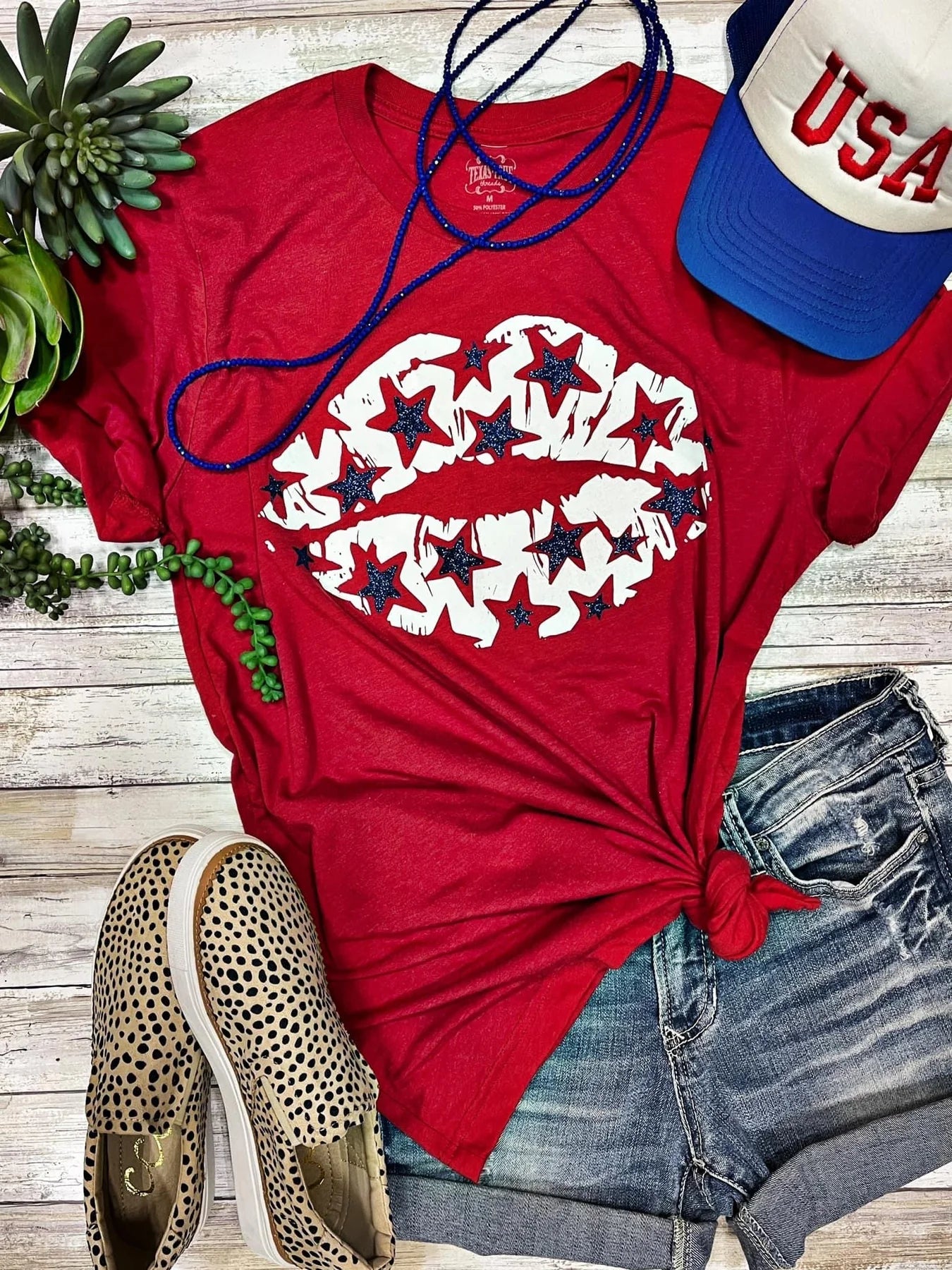 Patriotic Glitter Lips Graphic Tee