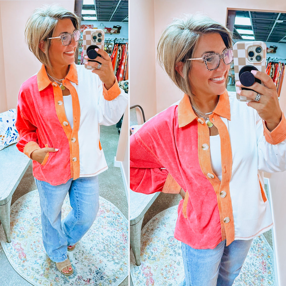 Take Us Away Color Block Shacket