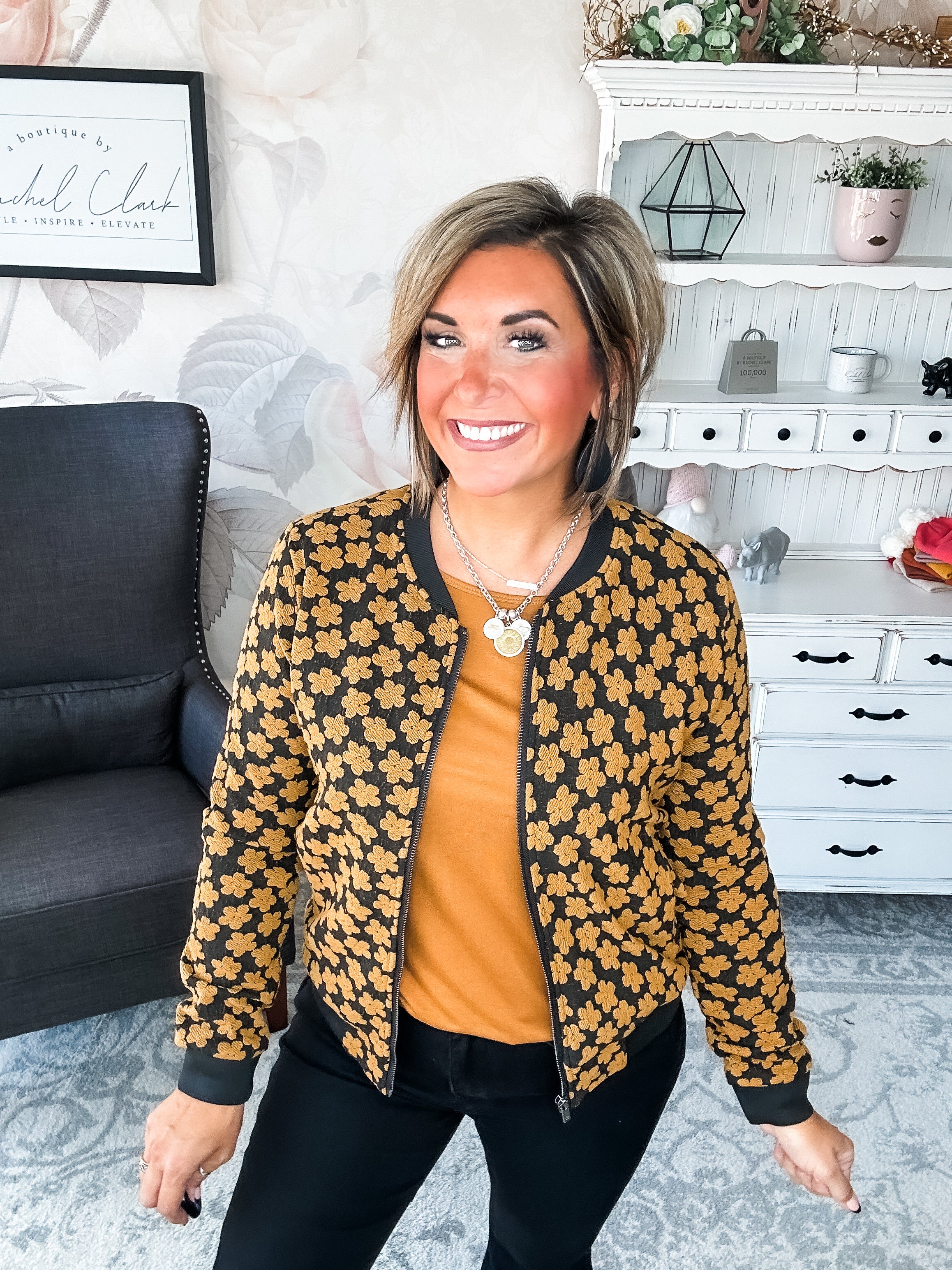 Ampersand Avenue Flower Bomb-er Jacket - Mustard