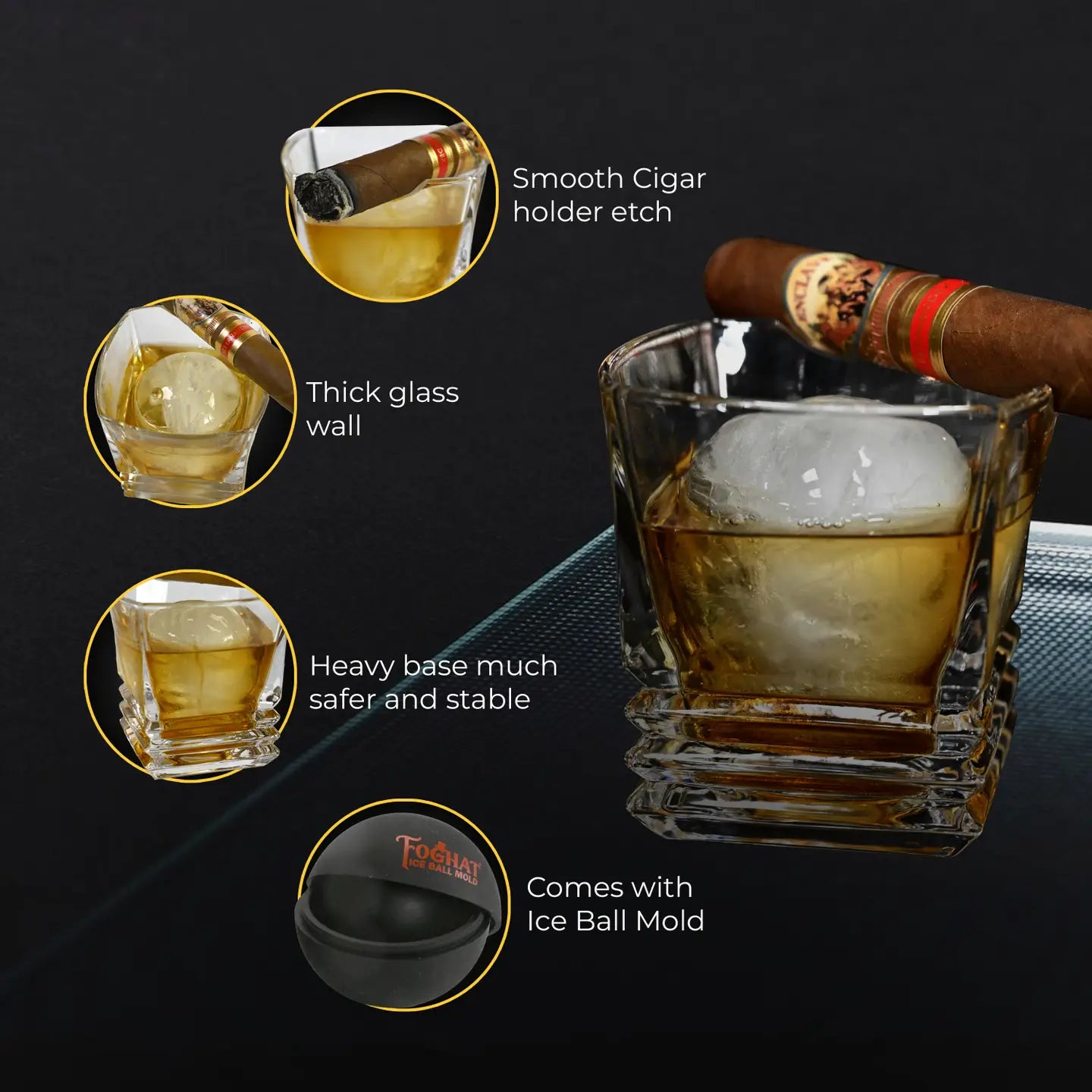 Foghat Cigar Glass with Ice Ball Mold