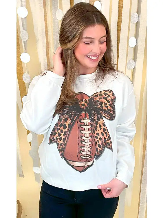 Football Cheetah Bow Rhinestone Graphic Sweatshirt