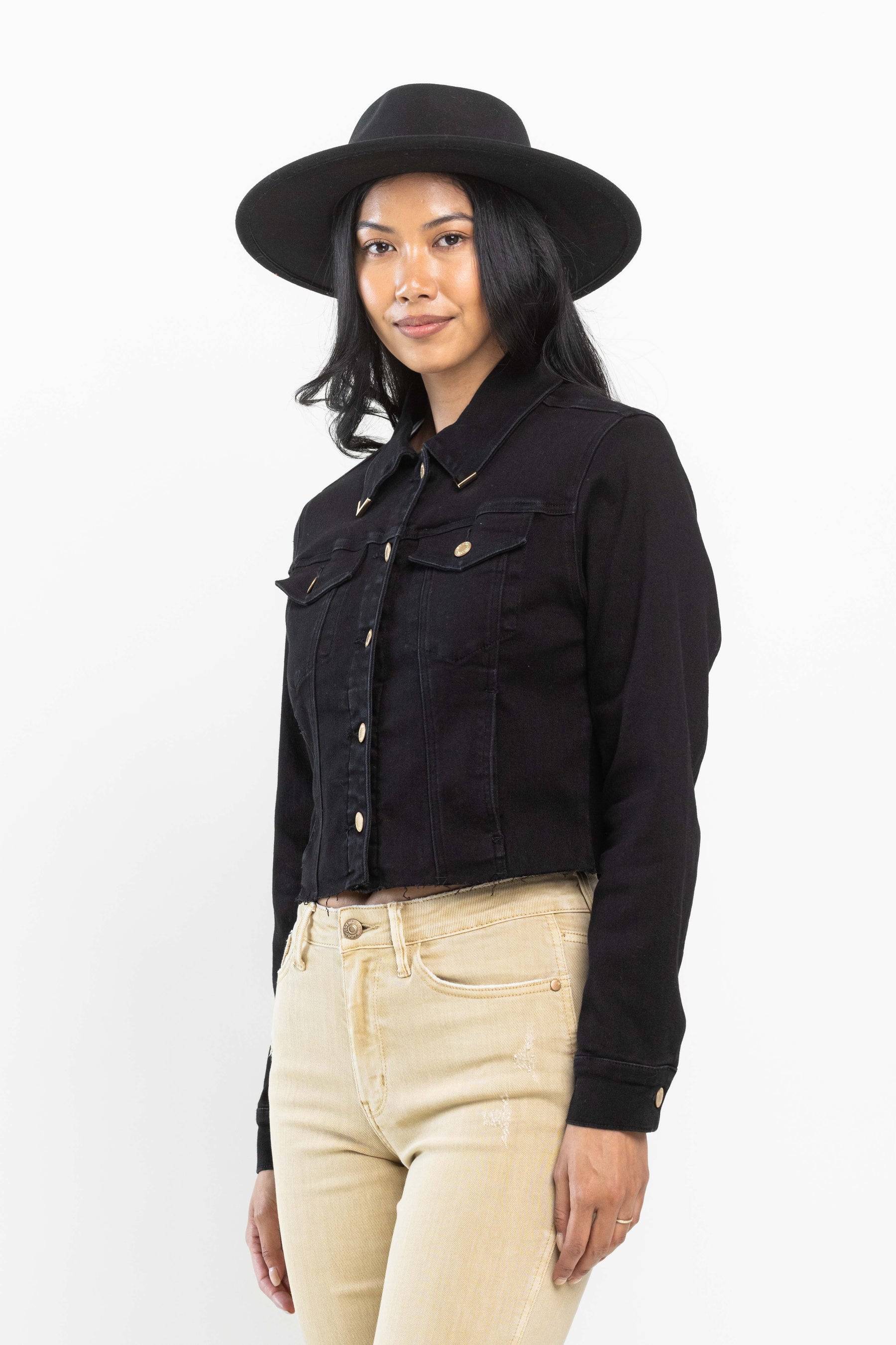 Judy Blue Gold Trim Raw Hem Jean Jacket