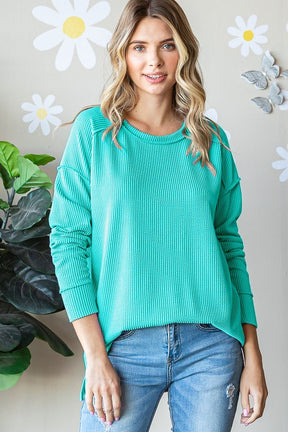 Be The Queen Ribbed Top - Turquoise
