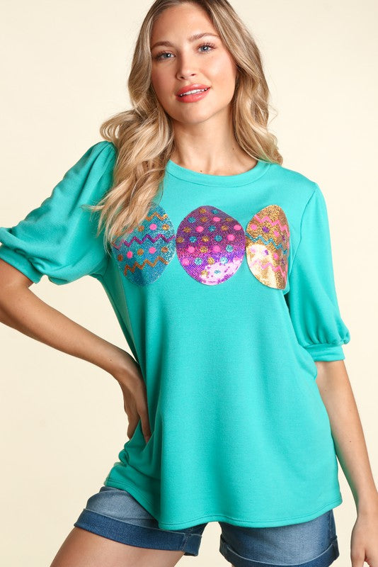 The Good Egg Sequin Puff Sleeve Top