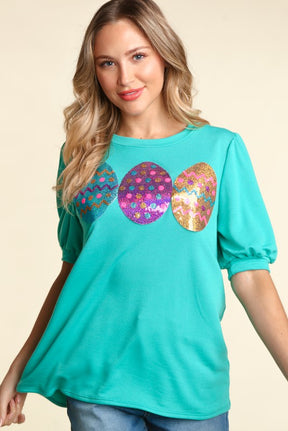 The Good Egg Sequin Puff Sleeve Top