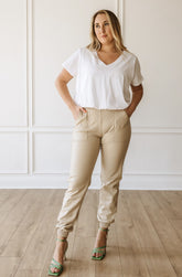 Getting Good Vegan Leather Joggers - Taupe