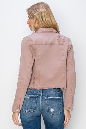 Make Me Happy Fray Hem Color Jean Jacket - Mauve