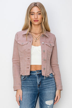 Make Me Happy Fray Hem Color Jean Jacket - Mauve