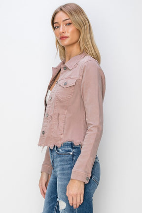 Make Me Happy Fray Hem Color Jean Jacket - Mauve