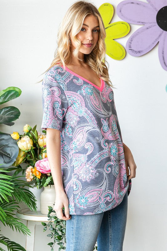 Social Graces Top - Grey Multi