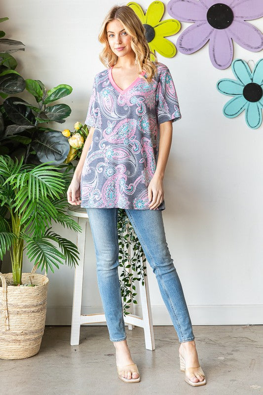 Social Graces Top - Grey Multi