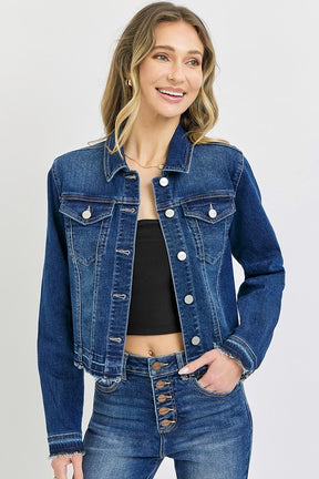 Bring Me Back Release Hem Jean Jacket - Dark Wash