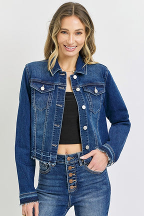 Bring Me Back Release Hem Jean Jacket - Dark Wash