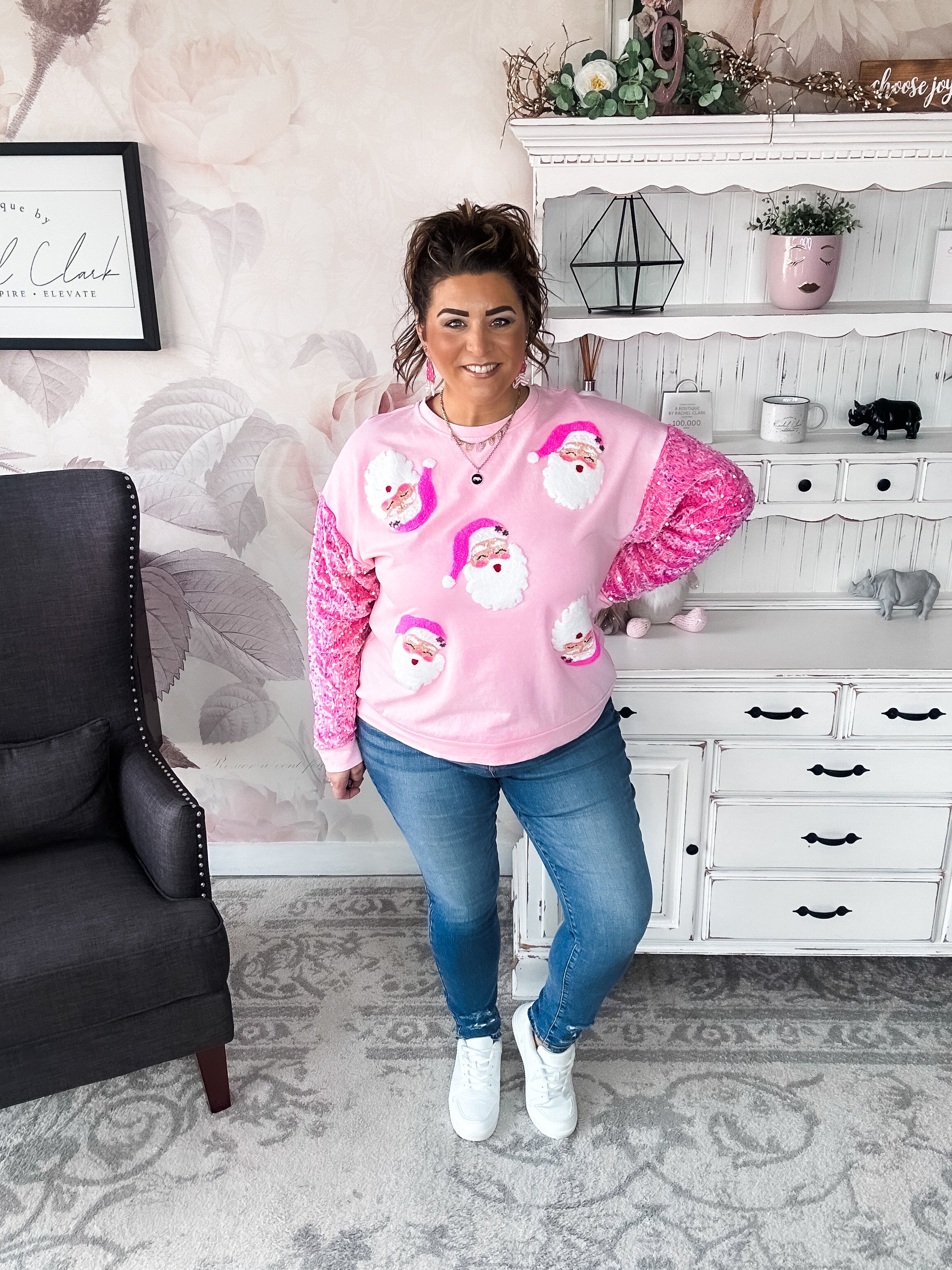 Pretty in Pink Santa Face Sweatshirt