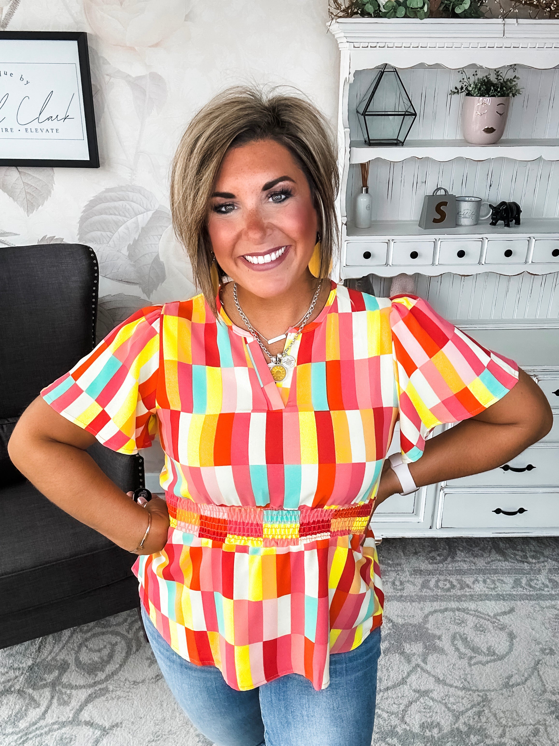 I Will Stay True Blouse - Red, Coral & Yellow