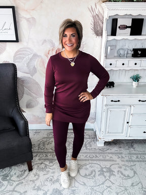 Cozy Up Shift Dress - Wine