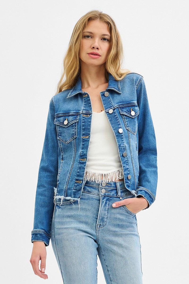 Back It Up Fray Hem Jean Jacket - Medium Wash