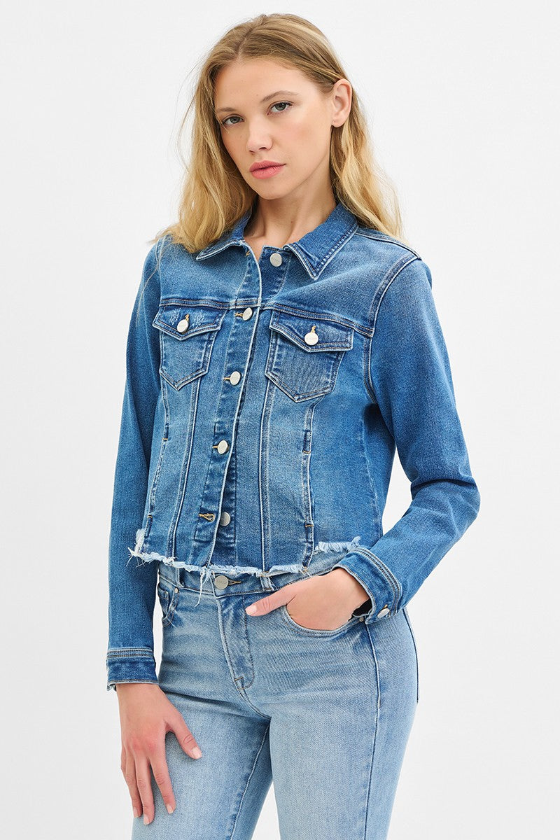 Back It Up Fray Hem Jean Jacket - Medium Wash