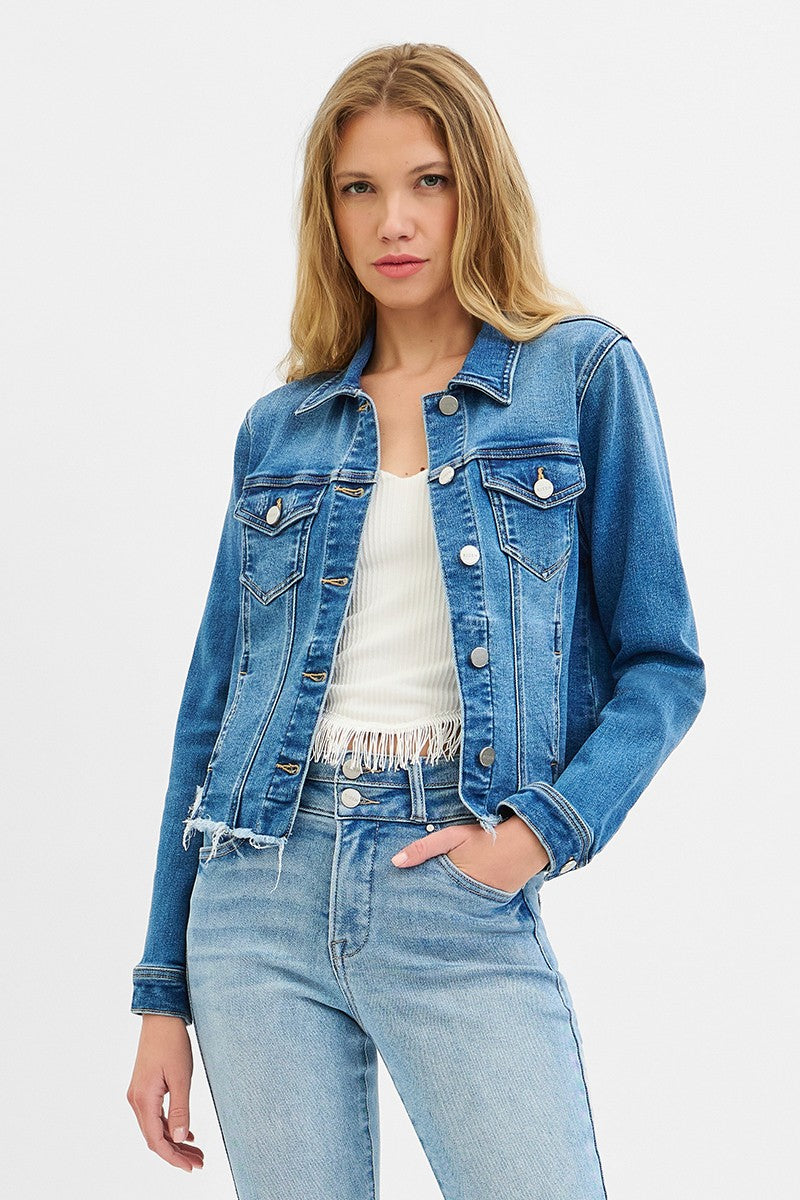Back It Up Fray Hem Jean Jacket - Medium Wash