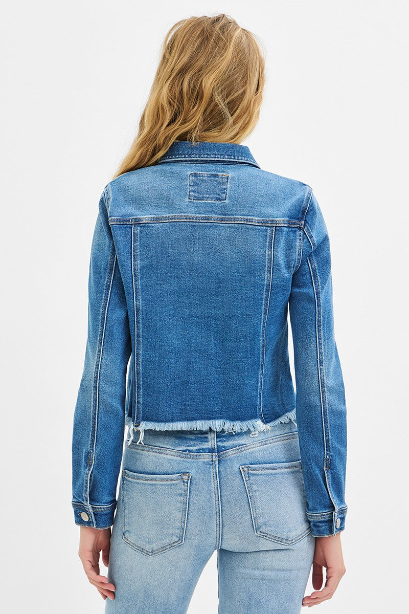 Back It Up Fray Hem Jean Jacket - Medium Wash
