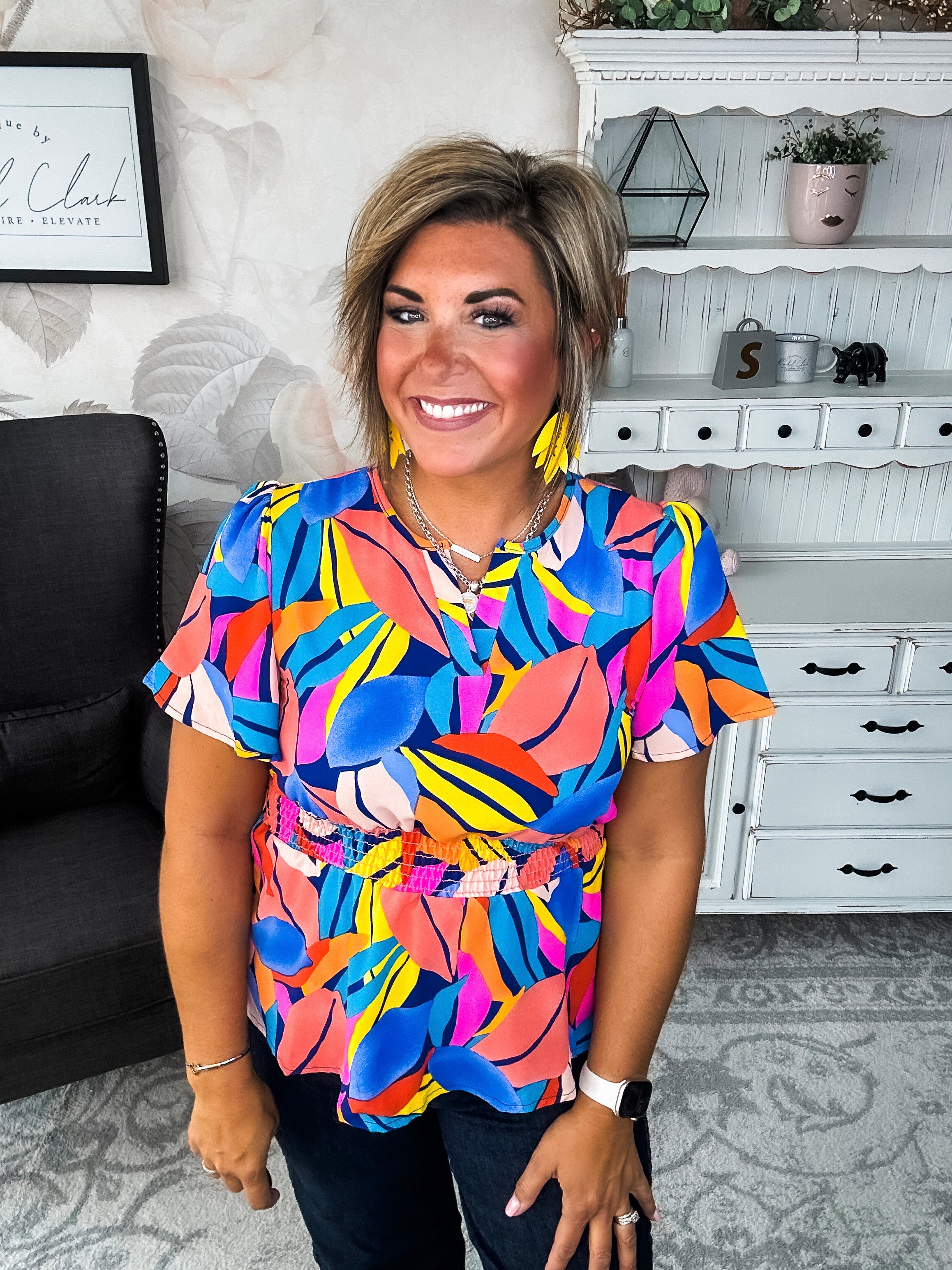 I Will Stay True Blouse - Royal Blue & Coral