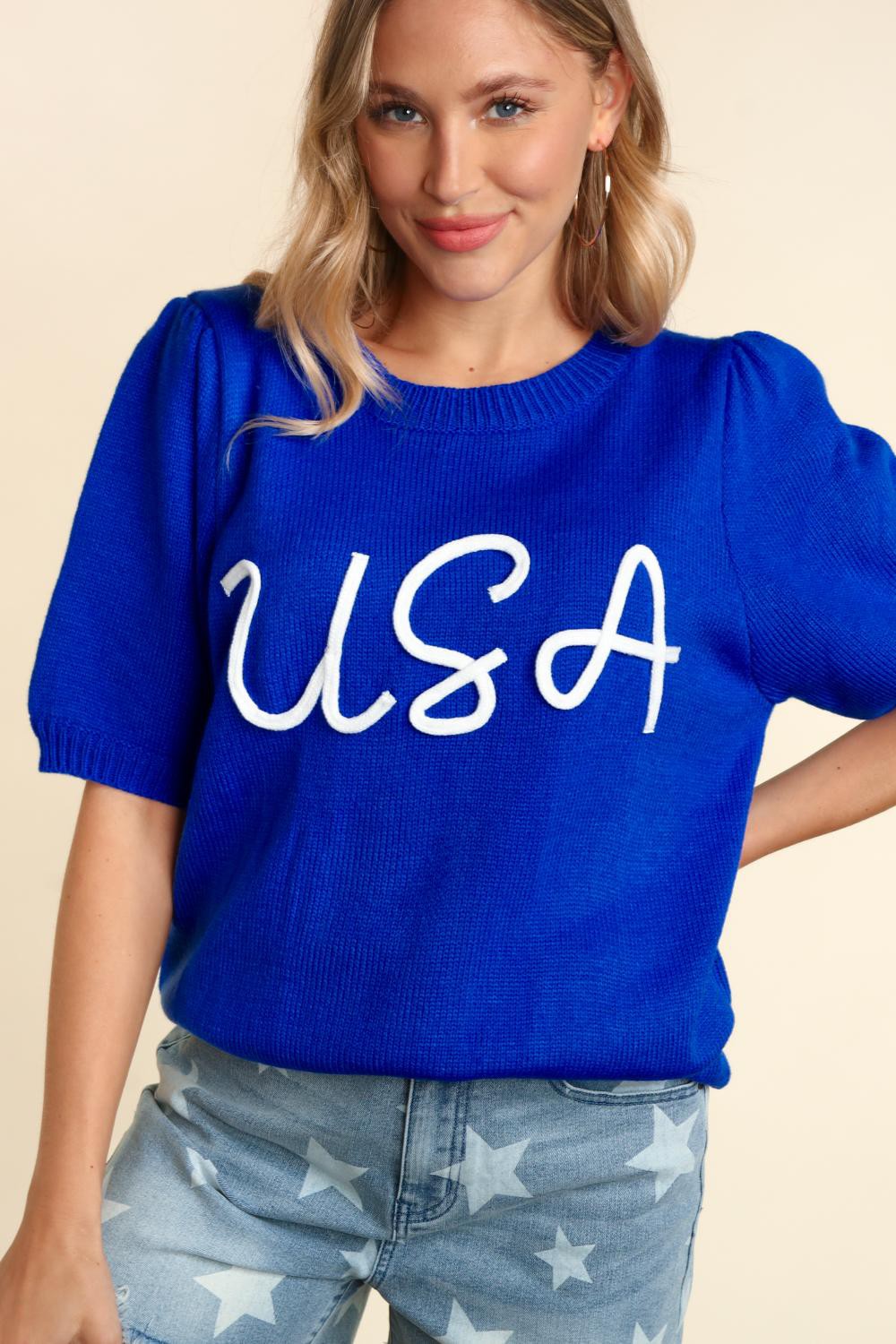 Miss Liberty USA Puff Sleeve Sweater