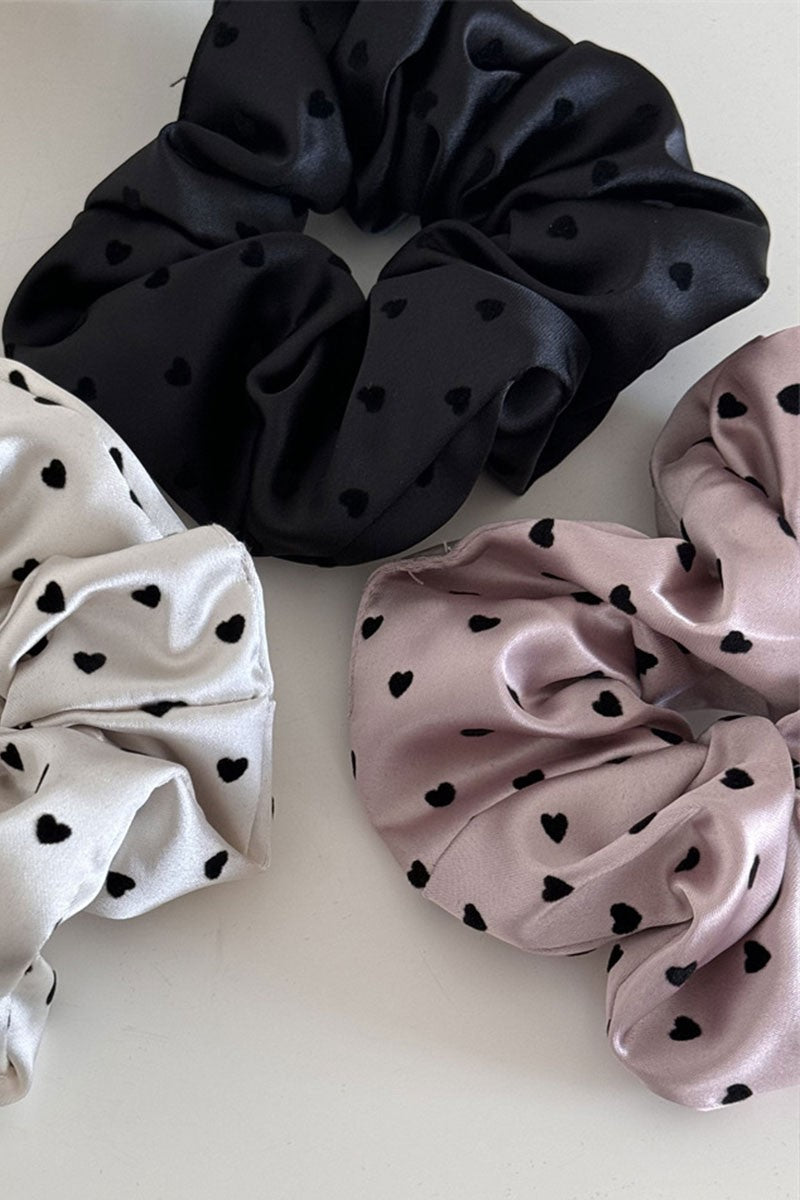 Heart Print Satin Scrunchie