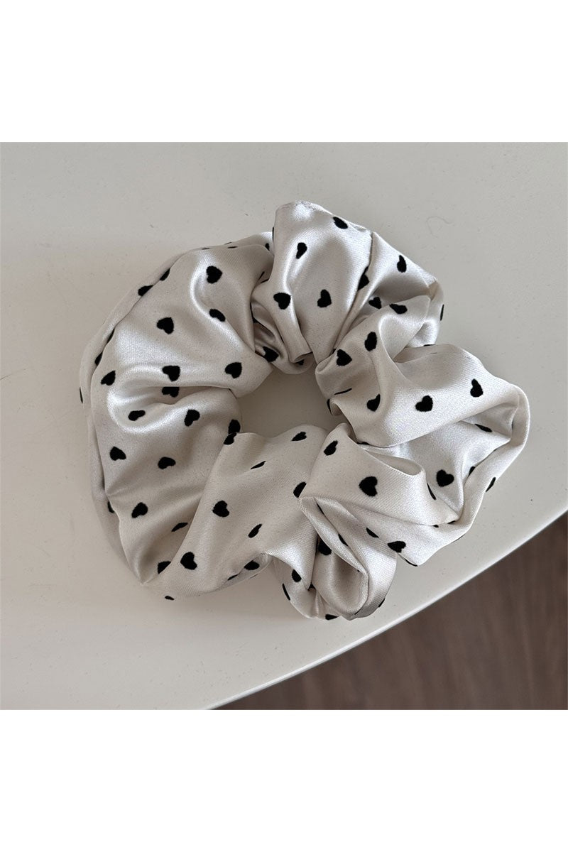 Heart Print Satin Scrunchie