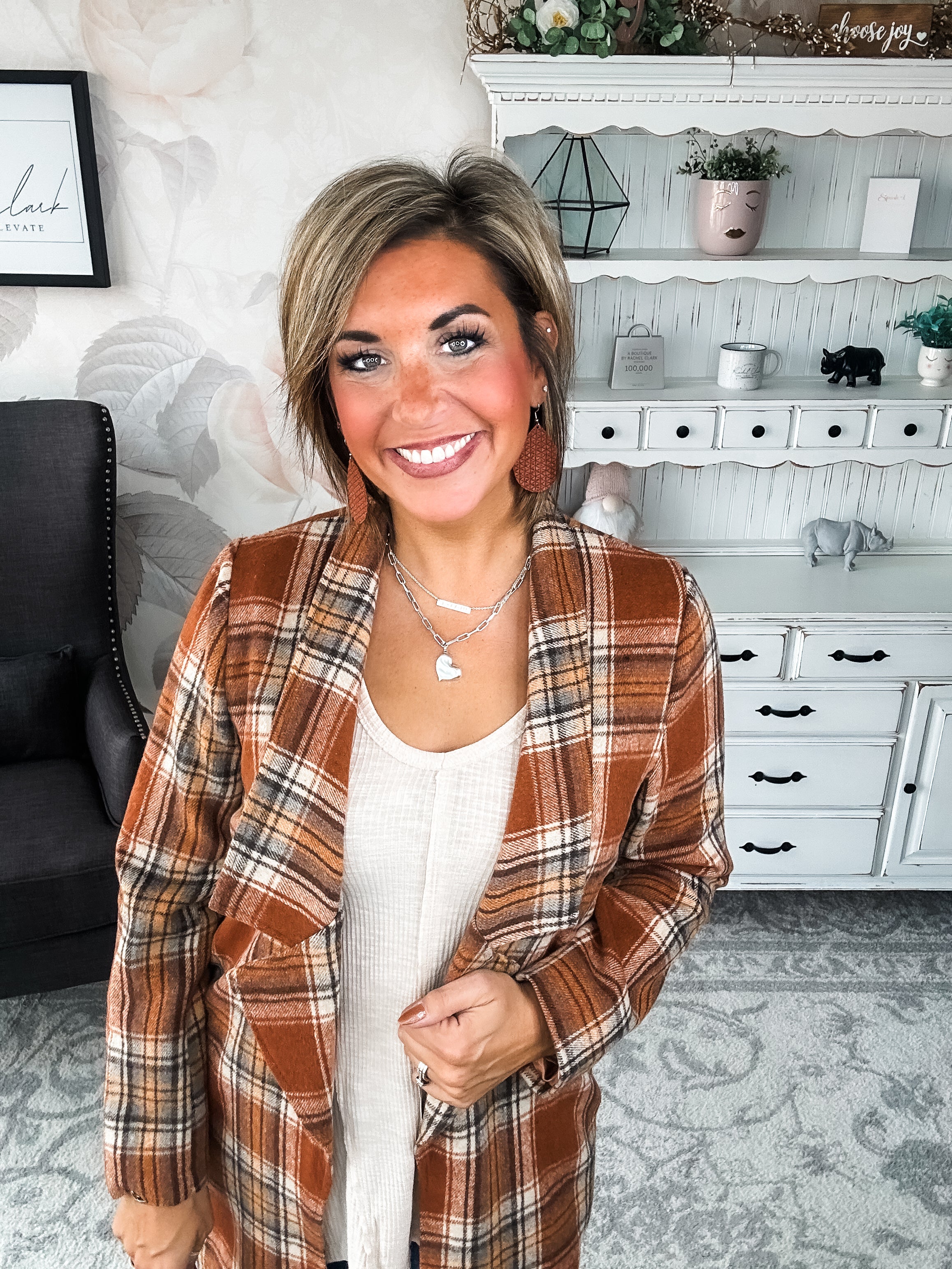 In The Air Plaid Jacket - Rust