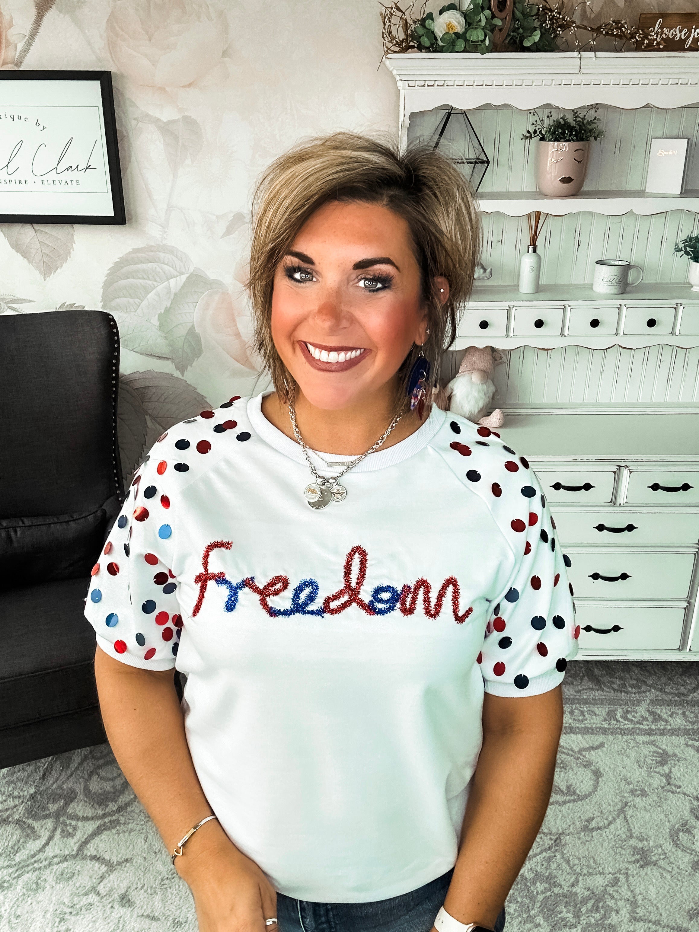 Let Freedom Ring Sequin Sleeve Top