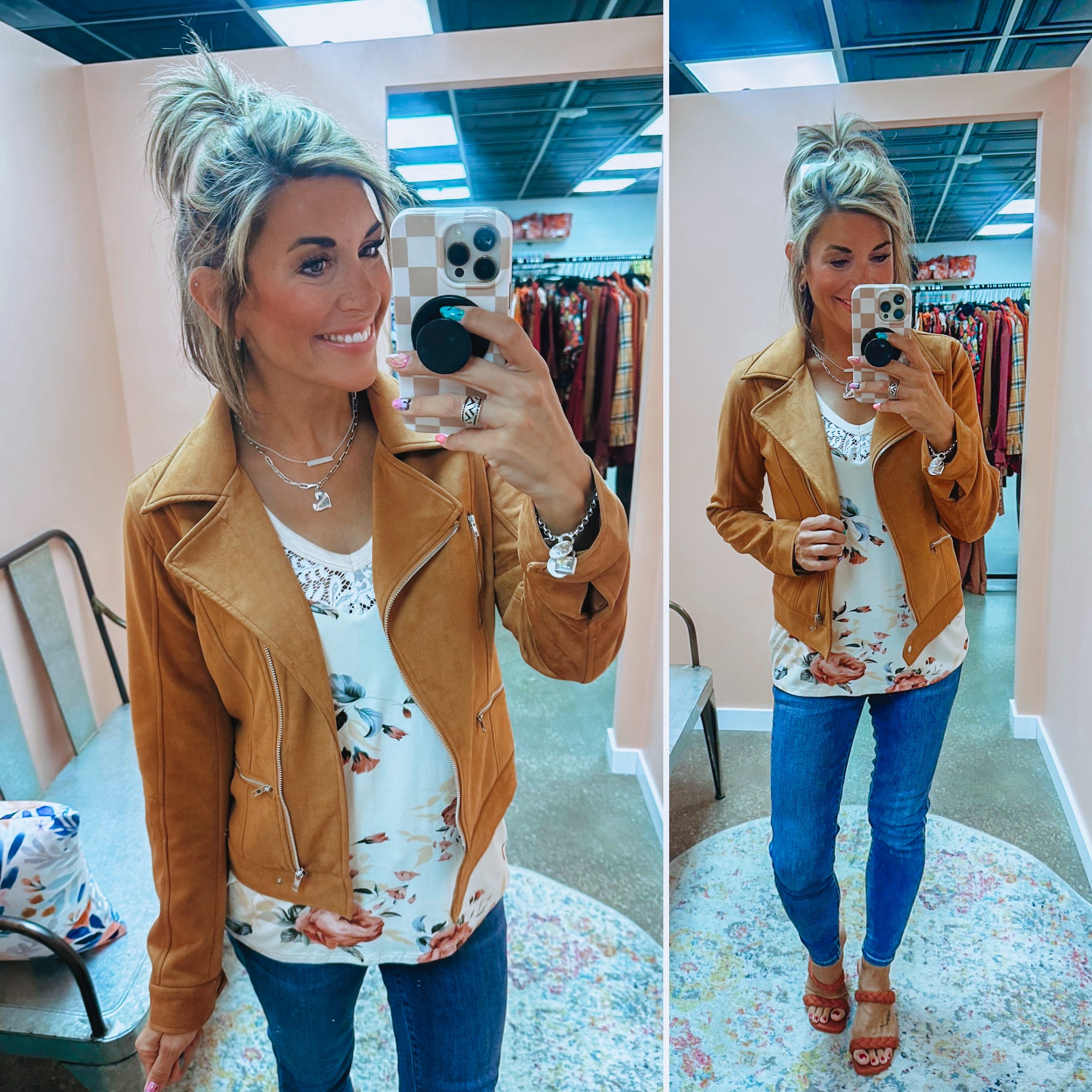 Ampersand Avenue Vegan Suede Moto Jacket - Camel