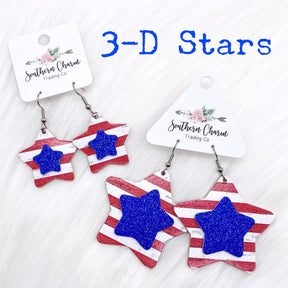 2" 3-D American Star Earrings