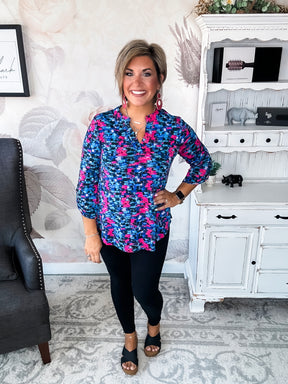 Figure It Out Top - Navy Multi