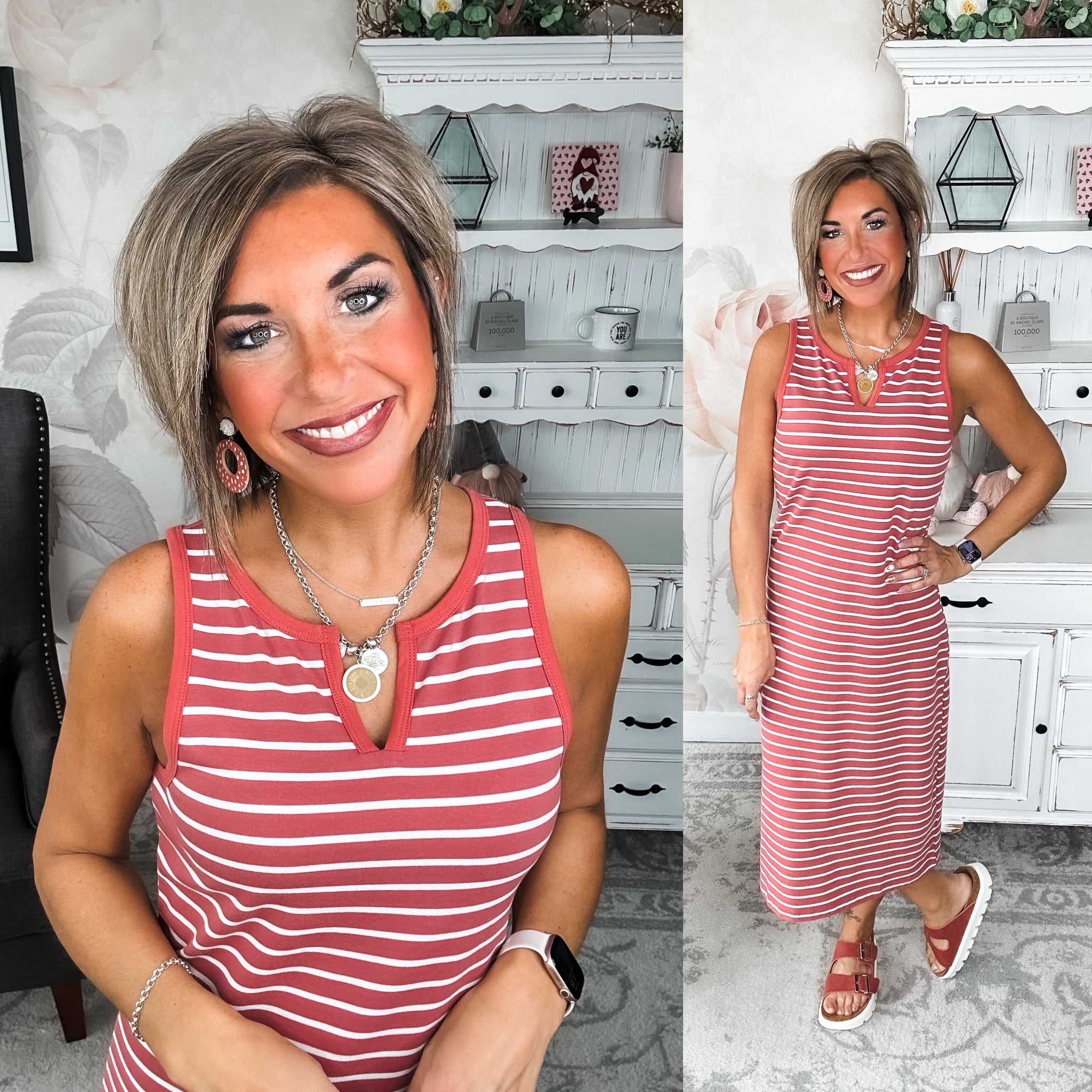 Ampersand Avenue Striped Midi Dress - Cherry Blossom