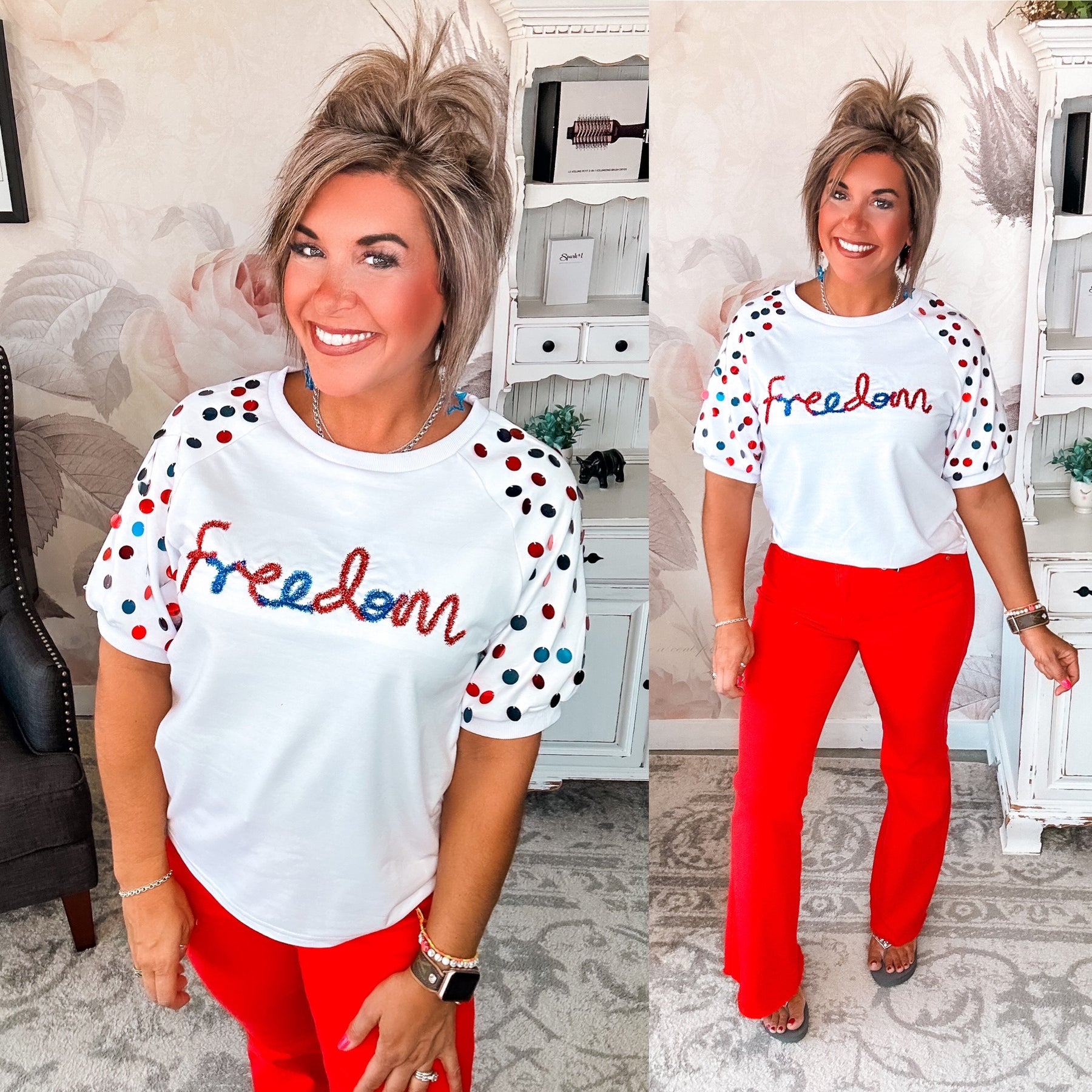 Let Freedom Ring Sequin Sleeve Top