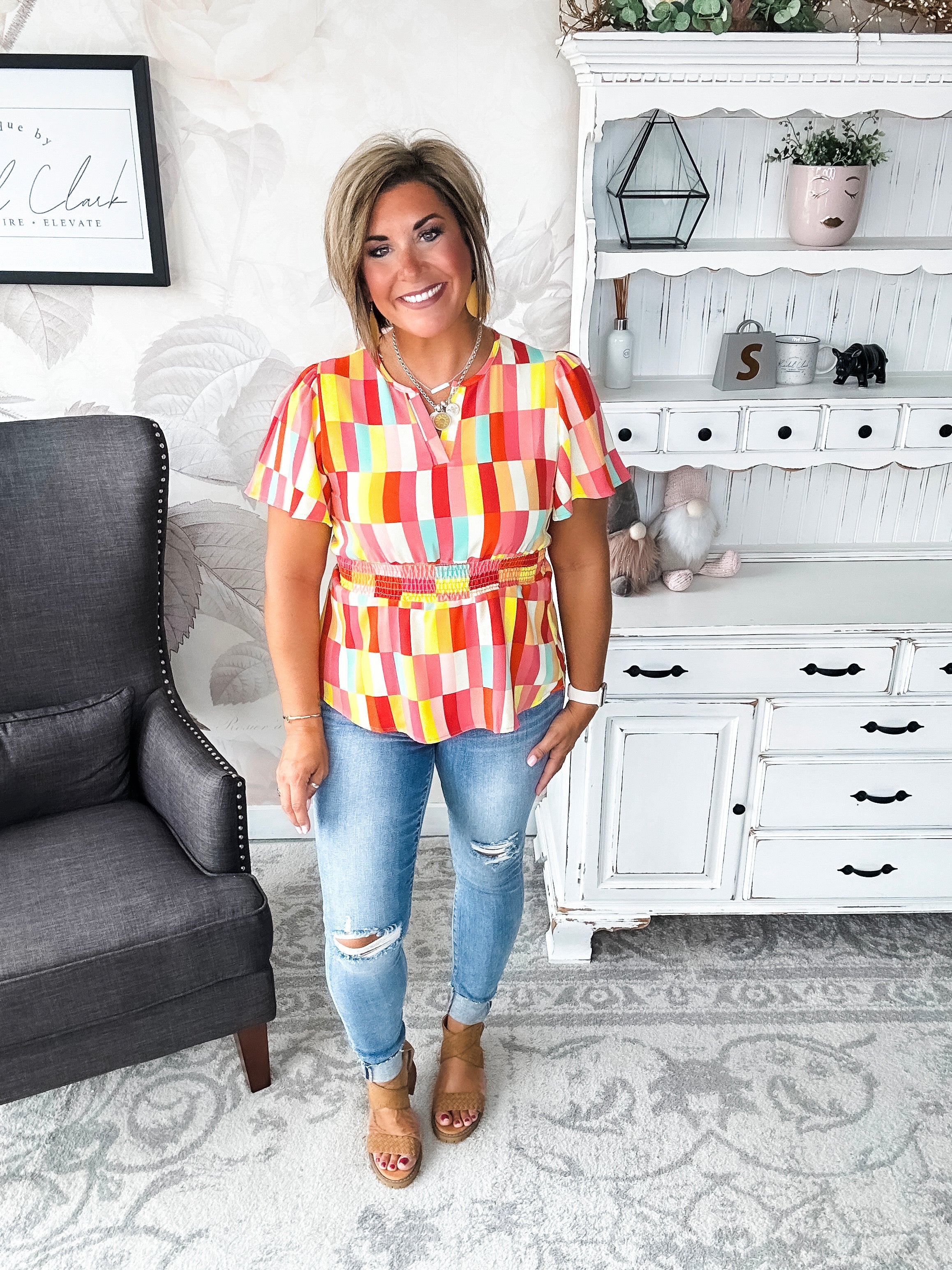 I Will Stay True Blouse - Red, Coral & Yellow