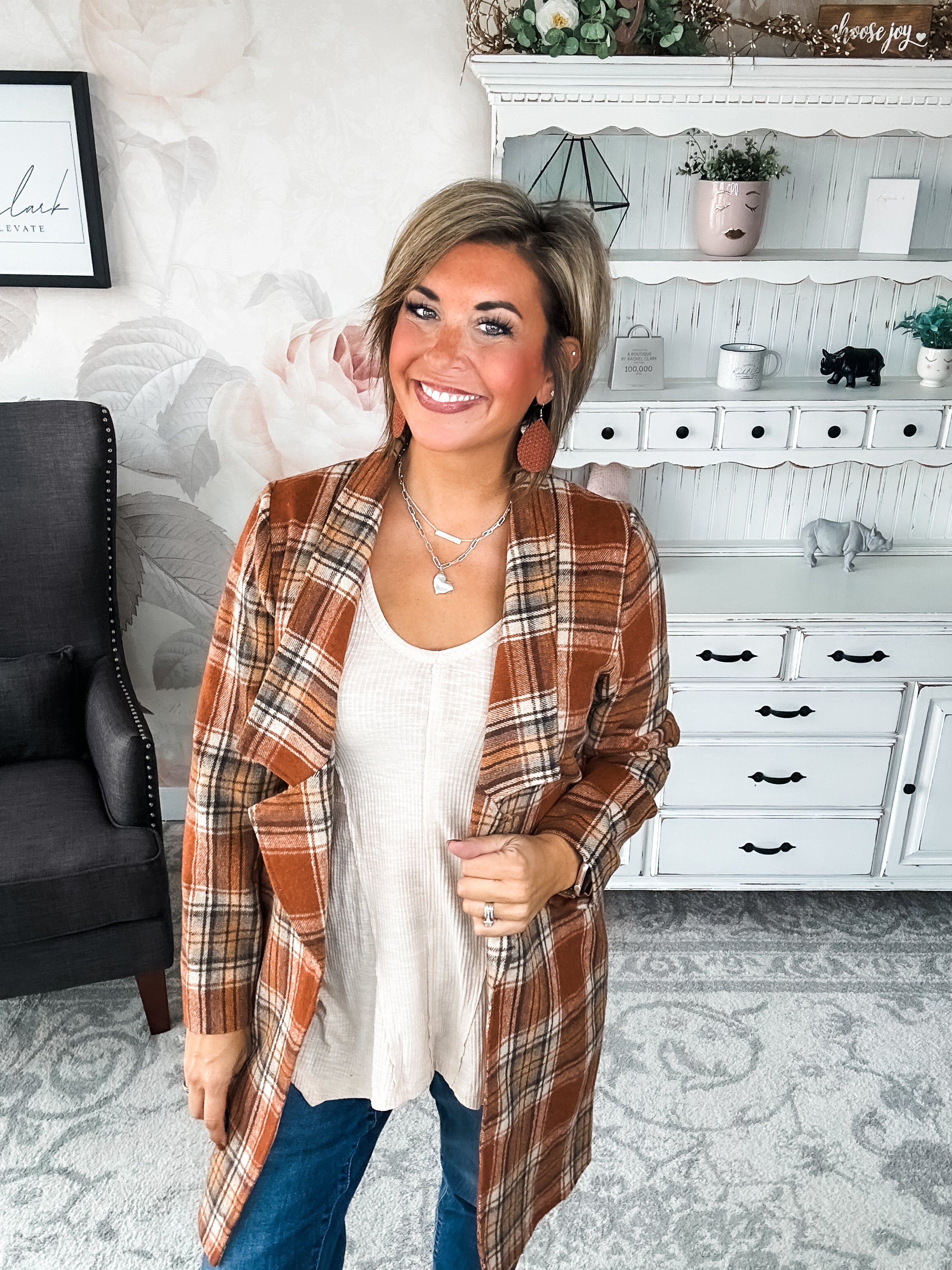 In The Air Plaid Jacket - Rust