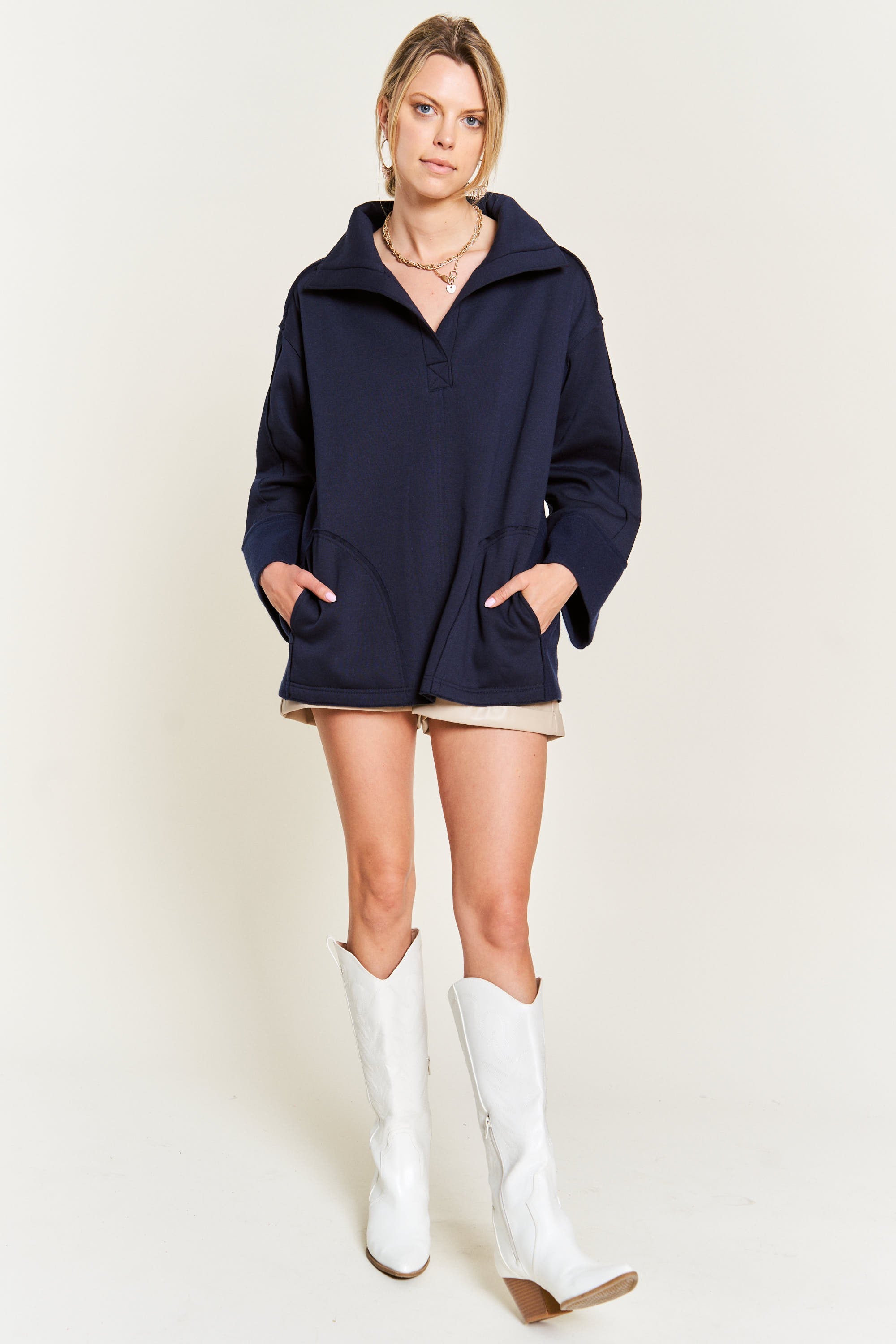 Together At Last Collared Pullover - Navy
