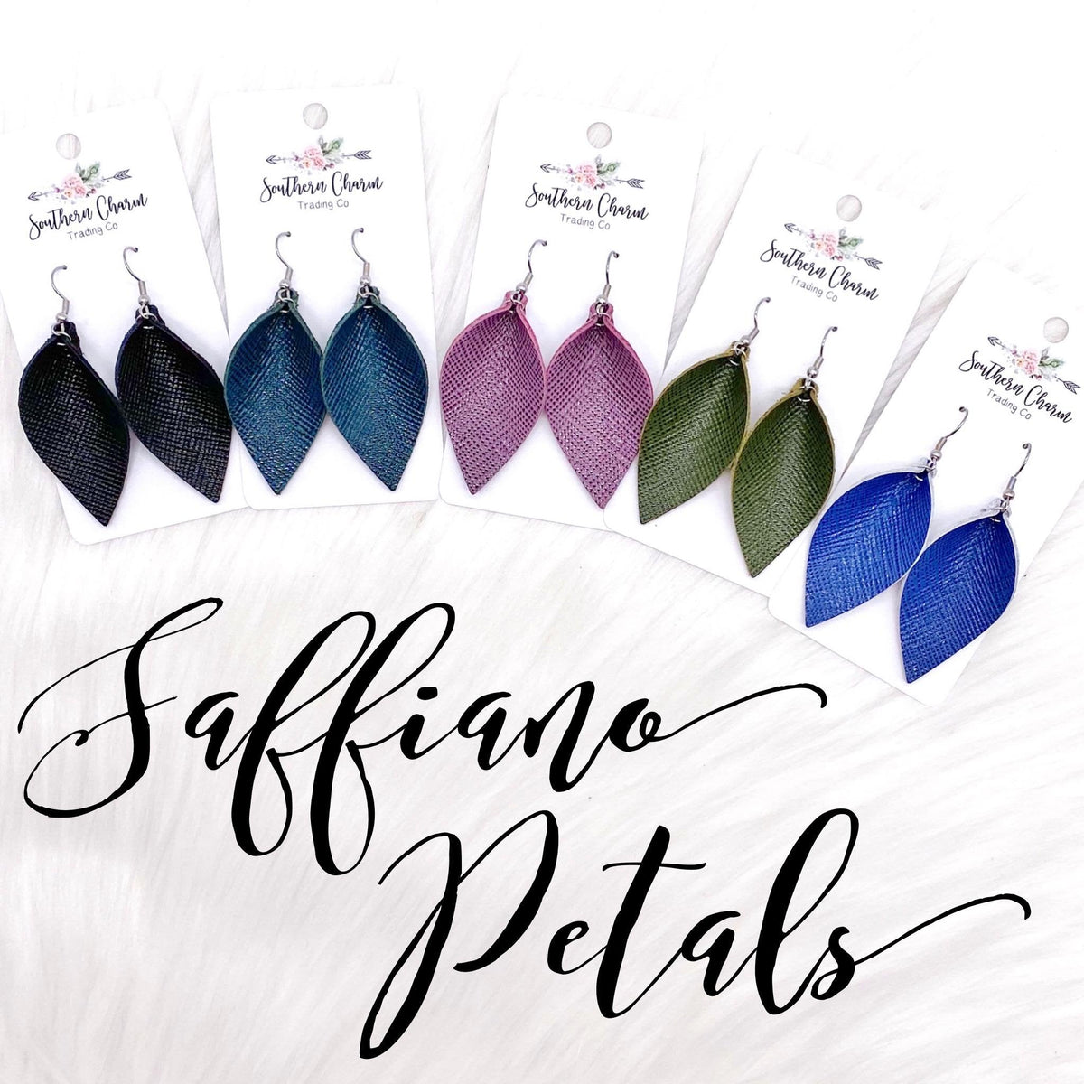 2" Saffiano Petal Earrings - Olive