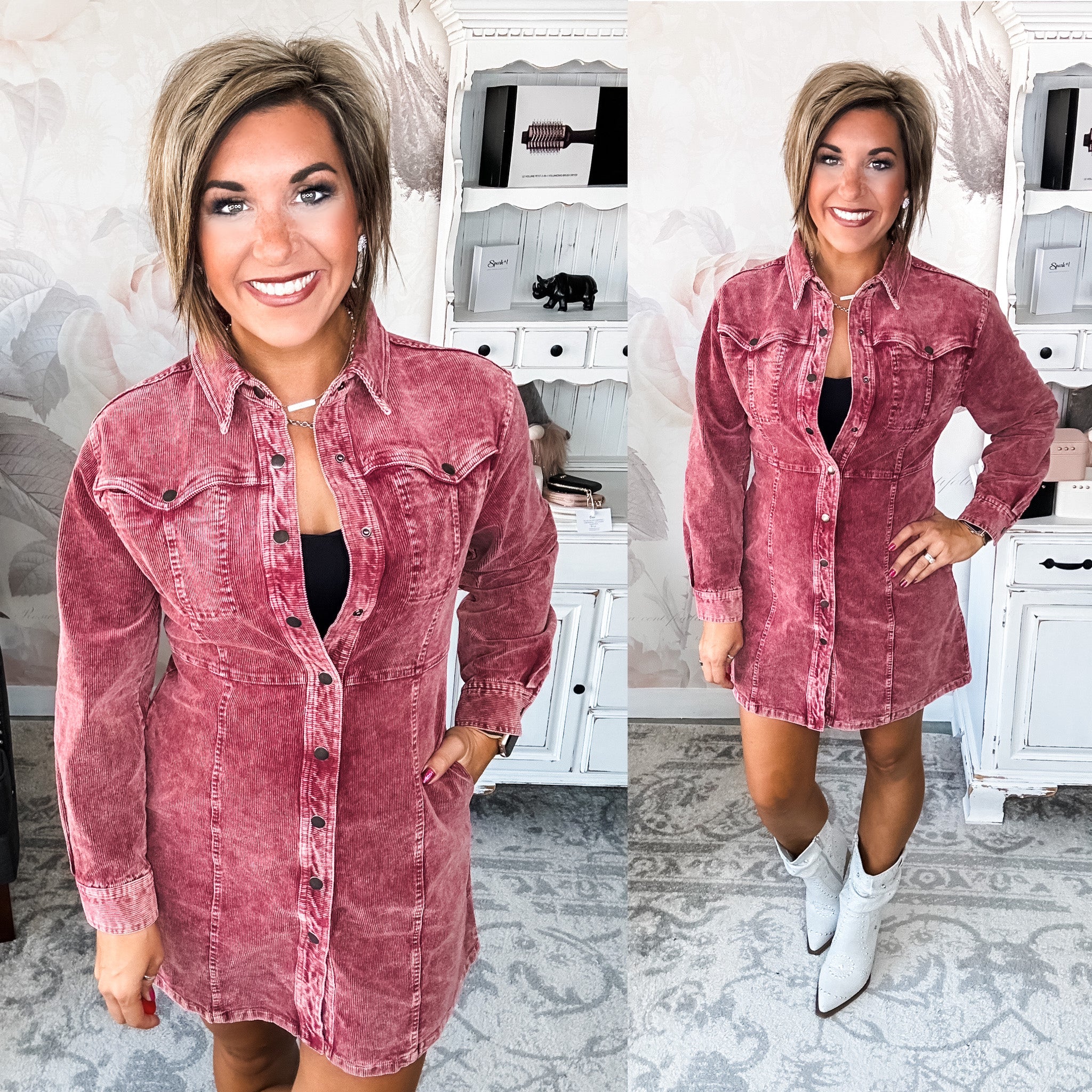 Can't Fight It Corduroy Dress - Berry