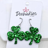 1.25" Itty Bitty Shamrocks Earrings - Chunky Green Glitter