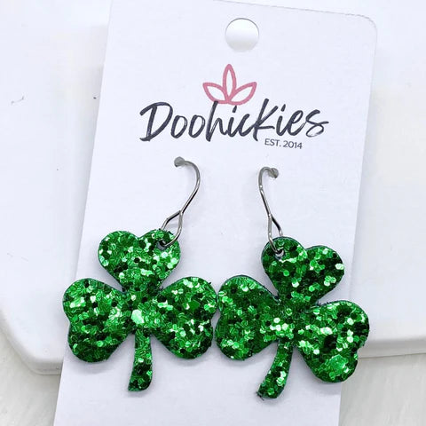 1.25" Itty Bitty Shamrocks Earrings - Chunky Green Glitter