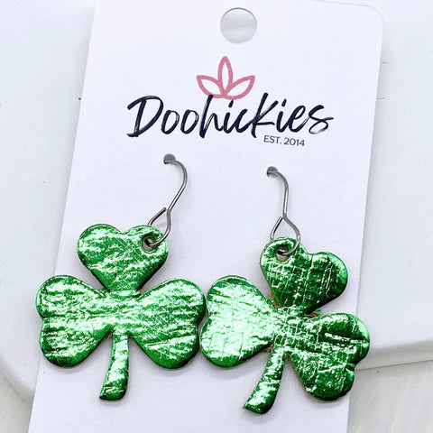 1.25" Itty Bitty Shamrocks Earrings - Metallic Green