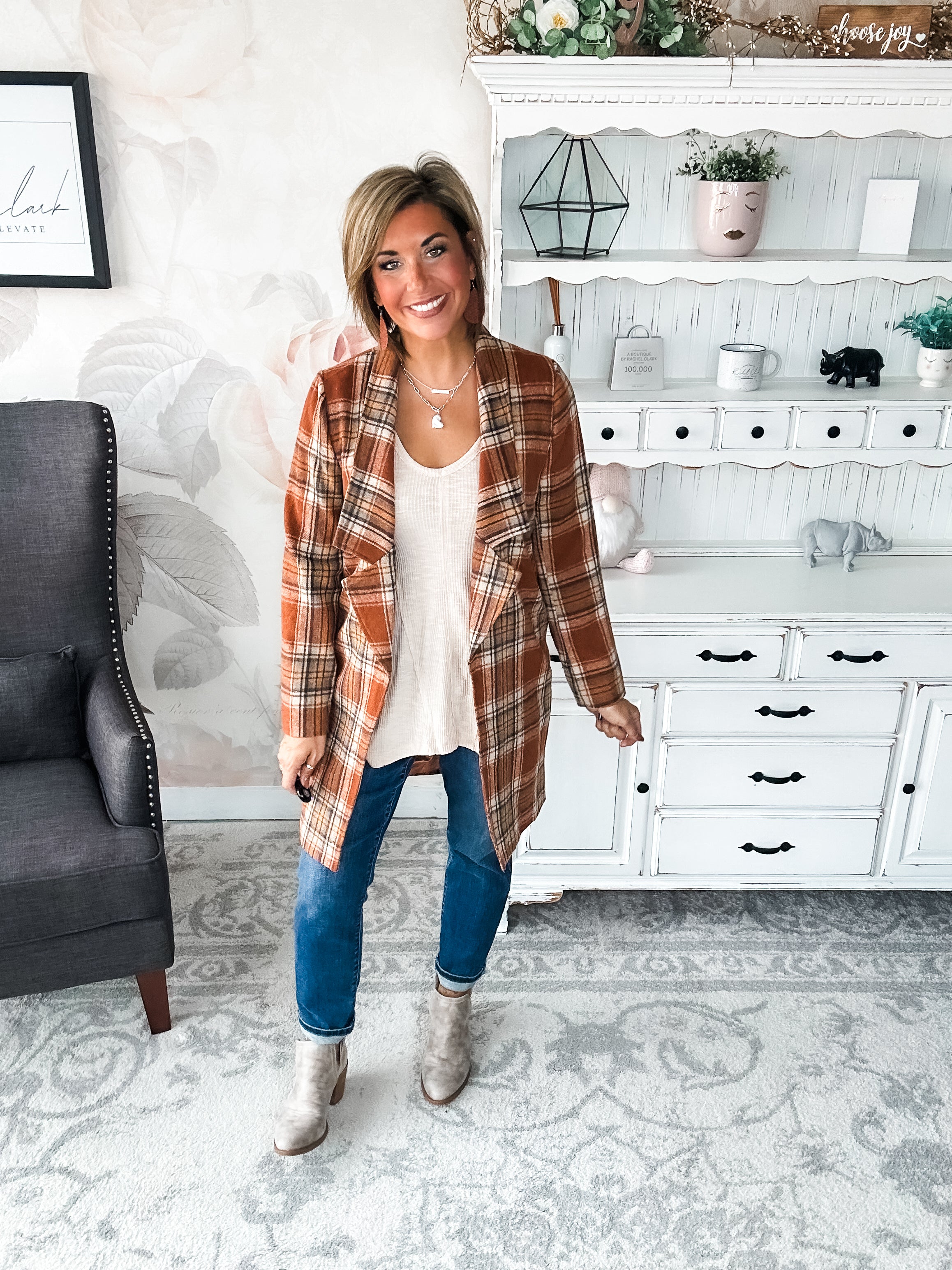 In The Air Plaid Jacket - Rust