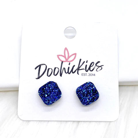 10mm Glitter Square Earrings - Midnight Blue
