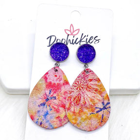 2" Tie Dye Dangles - Purple Sparkles & Pink Earrings