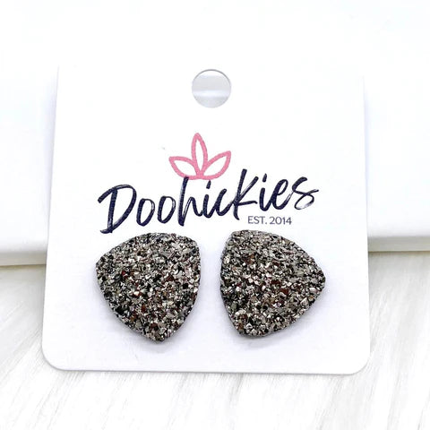 Glittery Triangle Earrings - Gunmetal