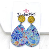 2" Tie Dye Dangles - Yellow Sparkles & Blue Earrings