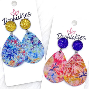 2" Tie Dye Dangles - Purple Sparkles & Pink Earrings